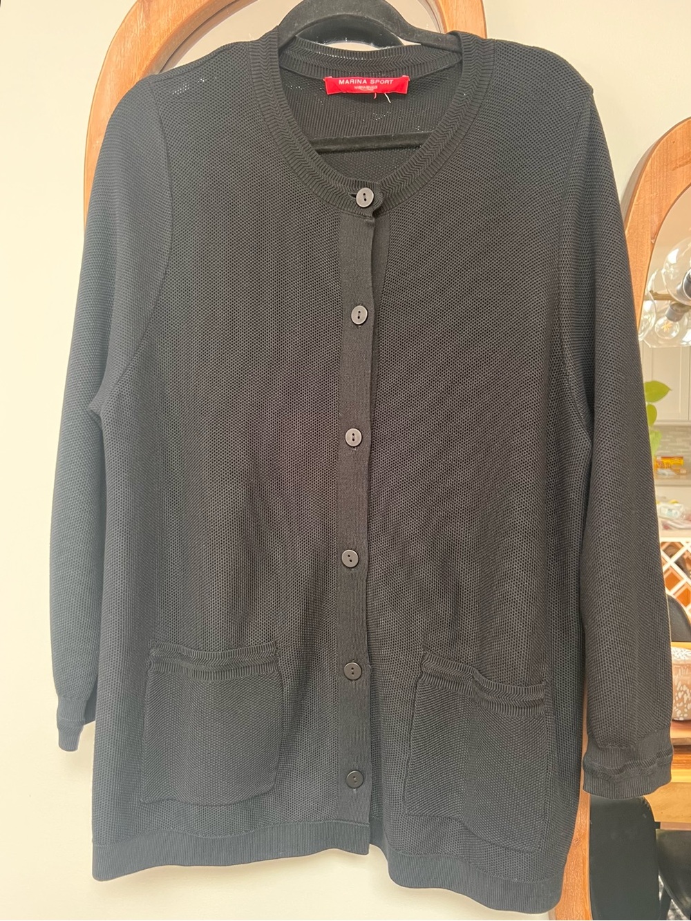 Marina Rinaldi Black Button-Front Knit Cardigan